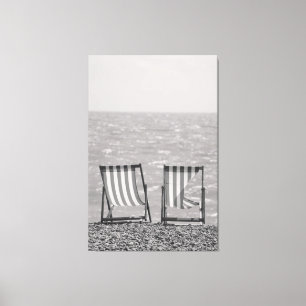 Impressão Em Tela Cadeiras de Praia Listradas Vintage