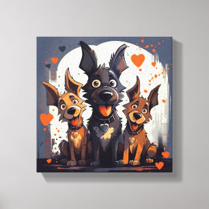 Impressão Em Tela Cães de desenho animado do Dia dos Namorados Arte