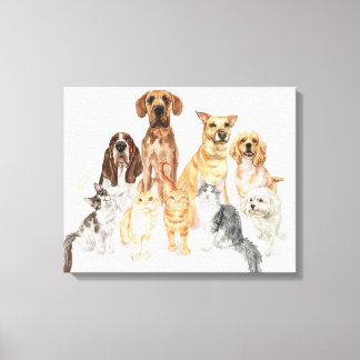 Impressão Em Tela Cães e Gatos Portraços de Aquarela