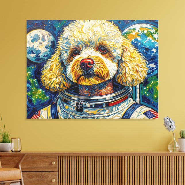 IMPRESSÃO EM TELA CÃES NO ESPAÇO-POODLE 16 (Insitu(Sala de estar))