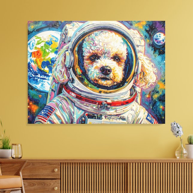 IMPRESSÃO EM TELA CÃES NO ESPAÇO-POODLE 19 (Insitu(Sala de estar))