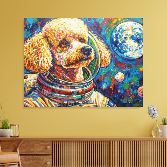 IMPRESSÃO EM TELA CÃES NO ESPAÇO-POODLE 22 (Insitu(Sala de estar))