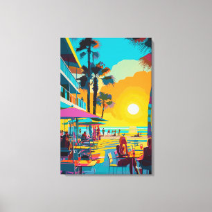 Impressão Em Tela Café à Beira-Mar de Pop Art ao Pôr do Sol