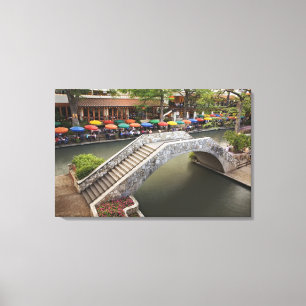 Impressão Em Tela Café ao ar livre ao longo do River Walk e ponte so