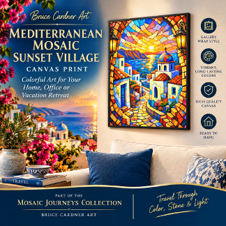 Impressão Em Tela Café da Vila Crepúsculo Mosaico Mediterrâneo