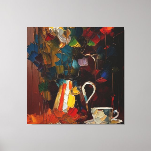 Impressão Em Tela Café e Flores - Abstrato de pintura de óleo (Frente)