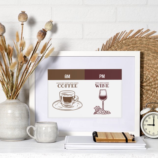 Impressão Em Tela Café e vinho (Good day start with good coffee, ends with good wine.)