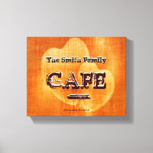 Impressão Em Tela Cafe Nome Família Corações Brilhantes