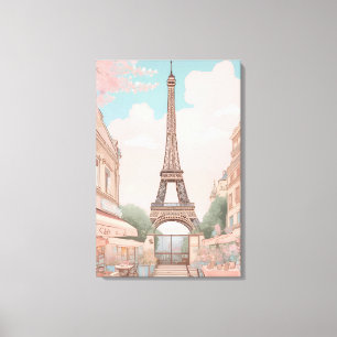 Impressão Em Tela Café Parisiense com Arte Torre Eiffel