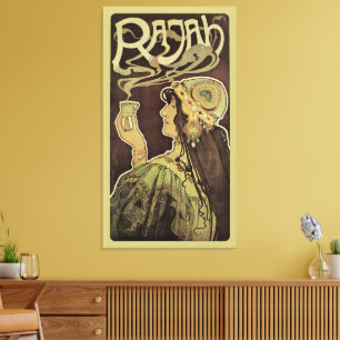 Impressão Em Tela Café Rajah Art Nouveau Vintage, Mulher com Café