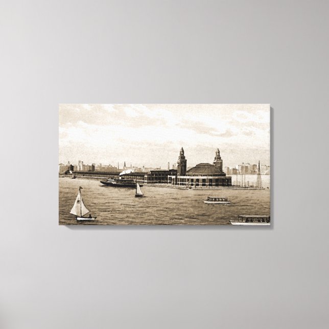 Impressão Em Tela Cais do marinho da arte da aguarela dos anos 20 de (Frente)