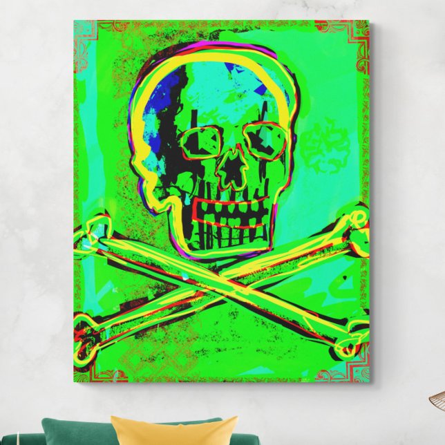 Impressão Em Tela Calavera Skull Geek NFT Art Green Red (Criador carregado)
