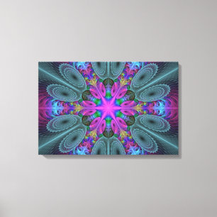 Impressão Em Tela Caleidoscópio de Arte Fractal de Greve Colorida Ma
