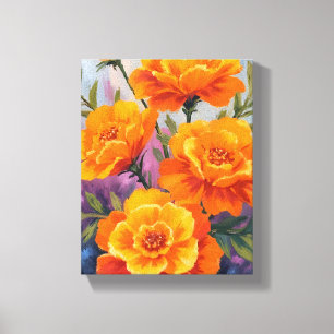 Impressão Em Tela Calêndulas Laranja   Flor de Outubro Aquarela
