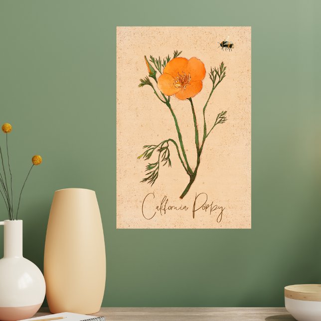 Impressão Em Tela California Poppy Orange Botanical Wildflower (Criador carregado)