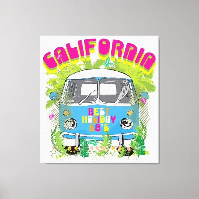 Impressão Em Tela California Surfing Van (Frente)