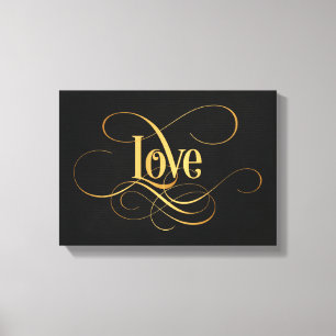 Impressão Em Tela Caligrafia suave Dourada em preto