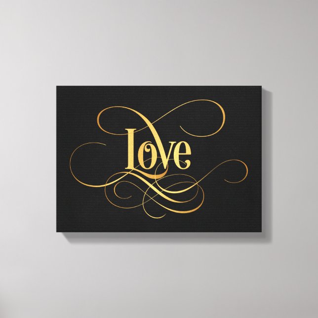 Impressão Em Tela Caligrafia suave Dourada em preto (Frente)