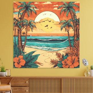 Impressão Em Tela Calma Tropica Retroativa