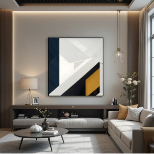 Impressão Em Tela Camada Geométrica Moderna em Branco e Dourado da M