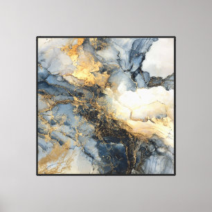 Impressão Em Tela Camadas de Mármore Azul Dourado – Arte Abstrata de