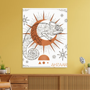 Impressão Em Tela Camaleão Boho Sol e Estrelas Arte Réptil