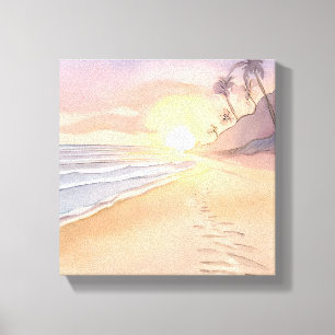 Impressão Em Tela Caminhar na Praia Aquarela do Oceano