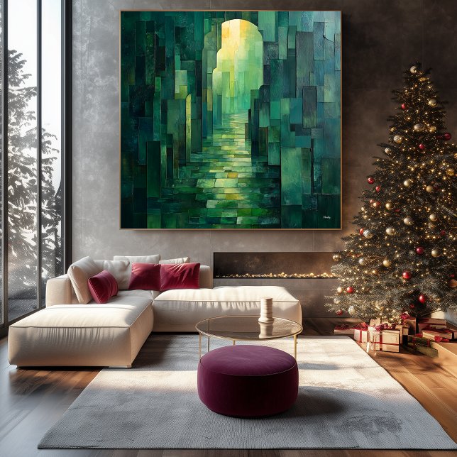 Impressão Em Tela Caminho Abstrato verde monocromático com o Arquway (Criador carregado)