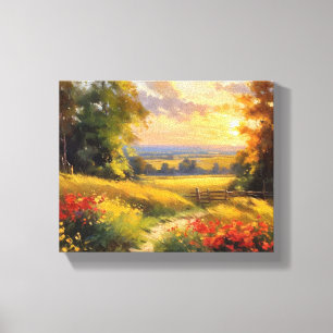 Impressão Em Tela Caminho através de um Campo de Flores no Sunset