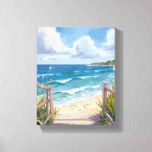 Impressão Em Tela Caminho da Praia Aquarela Dunas Costeiras Pintura 