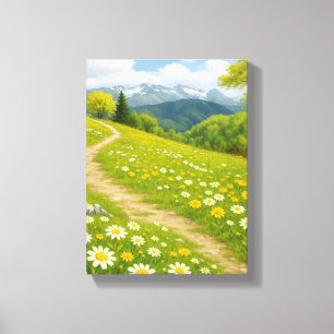 Impressão Em Tela Caminho de montanha com arte Primavera Daisies
