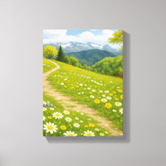 Impressão Em Tela Caminho de montanha com arte Primavera Daisies