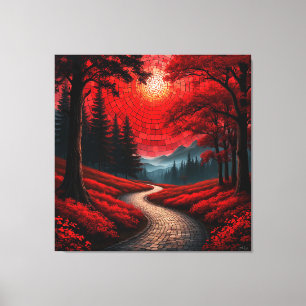 Impressão Em Tela Caminho Surreal Através da Vibrante Floresta Verme