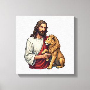 Impressão Em Tela Camisa Da Fé Com Jesus Gravado Leão E Cordeiro 2