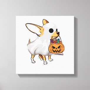 Impressão Em Tela Camisa de Halloween Abóbora Fantasma Chihuahua