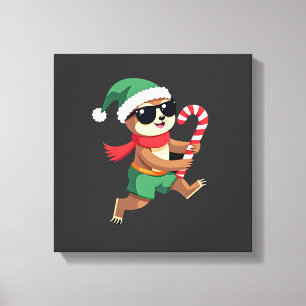 Impressão Em Tela Camisa de Natal Sloth Elf Peppermint Candy Cane Gi