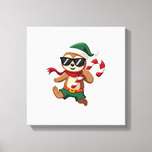 Impressão Em Tela Camisa de Natal Sloth Elf Peppermint Candy Cane Gi