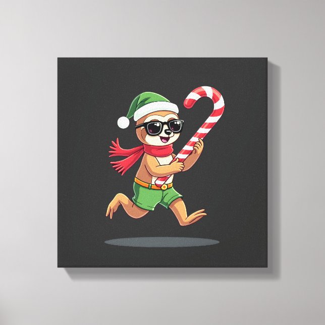 Impressão Em Tela Camisa de Natal Sloth Elf Peppermint Candy Cane Gi (Frente)