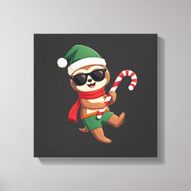 Impressão Em Tela Camisa de Natal Sloth Elf Peppermint Candy Cane Gi (Frente)