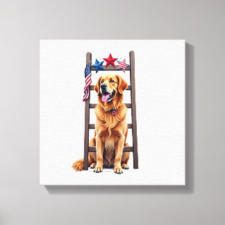 Impressão Em Tela Camisa Patriótica do Golden Retriever Star Ladder