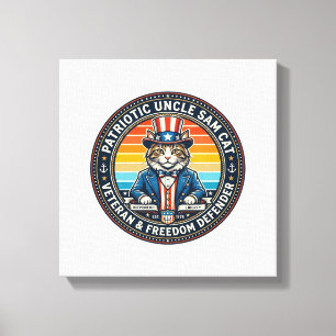 Impressão Em Tela Camisa Patriótica Tio Sam Gato Pôr do Sol Retrô (2