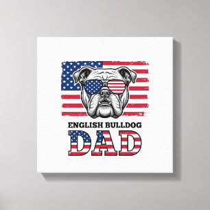 Impressão Em Tela Camisa Patriótica Vintage de Papai Bulldog Inglês 