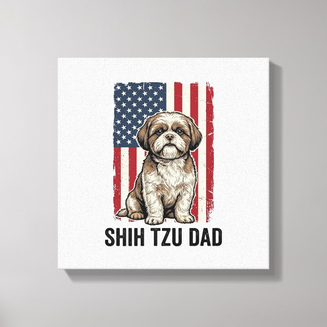 Impressão Em Tela Camisa Patriótica Vintage para Pai de Shih Tzu Des (Frente)
