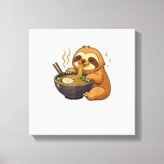 Impressão Em Tela Camisa Sloth com Noodles Ramen Kawaii Sloth