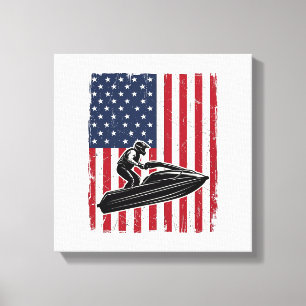 Impressão Em Tela Camisa Vetorial Vintage Jet Ski Bandeira Americana