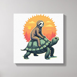 Impressão Em Tela Camisa Vintage Sloth Turtle Retro Animal Ride 2