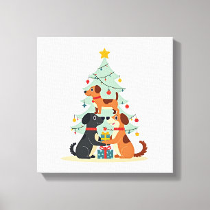 Impressão Em Tela Camiseta Árvore de Natal Cachorro Fofa Divertida C