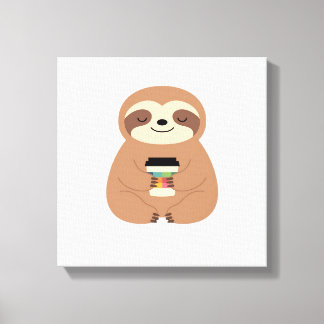 Impressão Em Tela Camiseta Clássica Sloth Coffee Time
