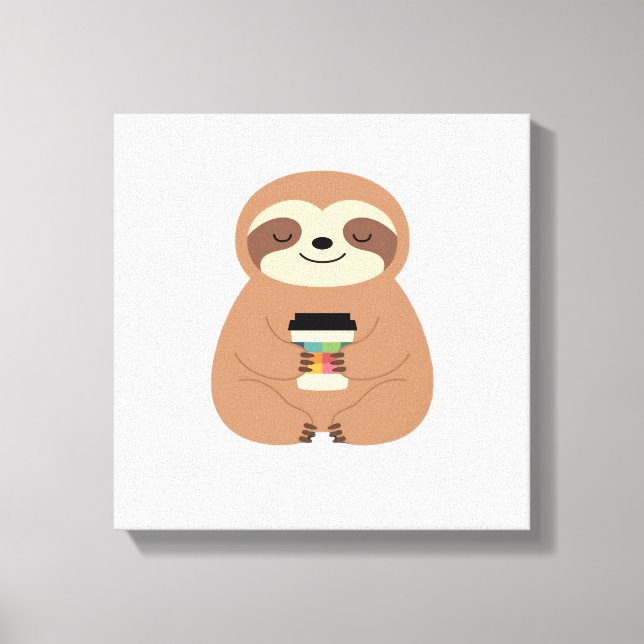 Impressão Em Tela Camiseta Clássica Sloth Coffee Time (Frente)