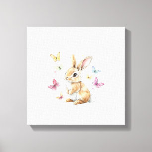 Impressão Em Tela Camiseta Coelho Easter Bunny Borboleta Fofa